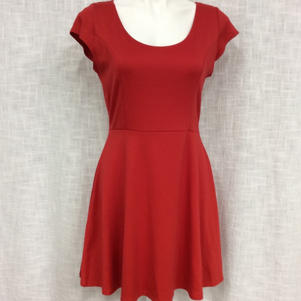 Vibe Large Red Scooped Neckline Skater Dress